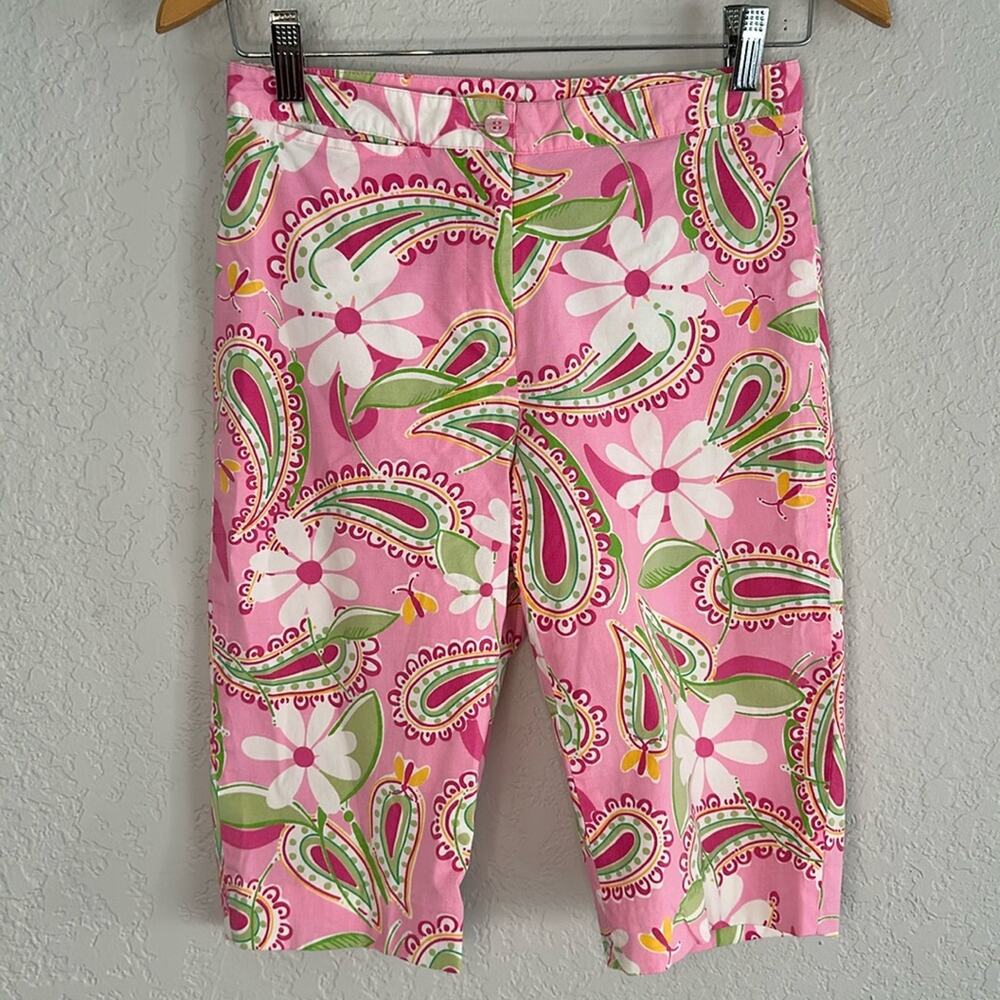 Vintage Lilly Pulitzer Pink Paisley Floral Bermuda Shorts Preppy Vacation Y2K